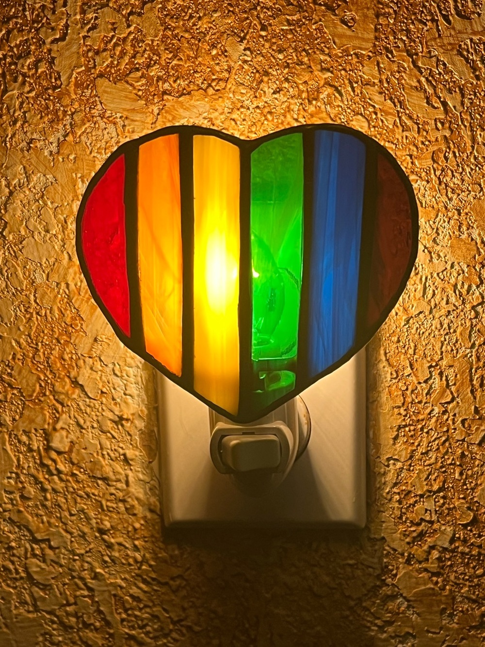 Stained Glass Rainbow Heart Night Light - Multi-Color